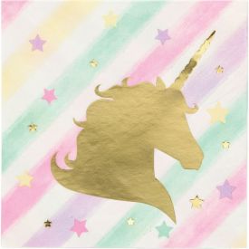 BEVERAGE NAPKINS 12/16CT 3-PLY UNICORN SPARKLE FOIL STAMP