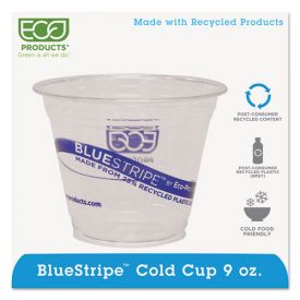 Eco-Products® BlueStripe 25% Recycled Content Cold Cups, 9oz. Clear/Blue