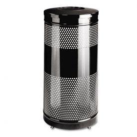 Rubbermaid® Commercial Classics Perforated Open Top Receptacle, Round, Steel, 28 gal, Black