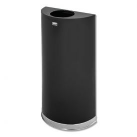 Rubbermaid® Commercial European and Metallic Series Open Top Receptacle, Half-Round, 12 gal, Black/Chrome