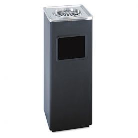 Safco® Ash 'N Trash Sandless Urn, Square, Stainless Steel, 3gal, Black/Chrome