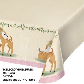 LITTLE DEER BIRTHDAY PAPER TABLECLOTH, PAPER TABLECOVER ALL OVER PRINT, 54