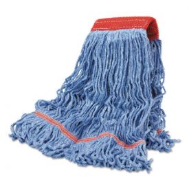 Boardwalk® Cotton Mop Heads, Cotton/Synthetic, Large, Looped End, Wideband, Blue