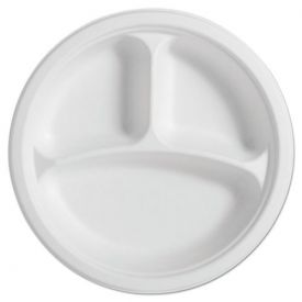 Chinet® Paper Pro Naturals Fiber Round Plates, 3-Comp, 10 1/4